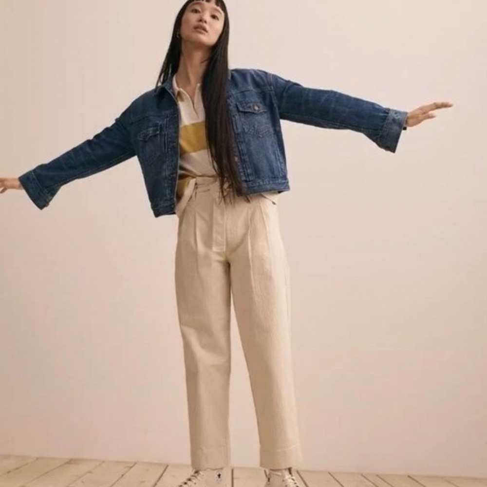 New Madewell Paperbag Herringbone Pants Women's 29 Beige Straight Leg Pants